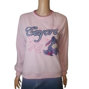 Disney Y2k Embroidered Eeyore Appliqué with Decorate Stitch Pink Fleece Size S
